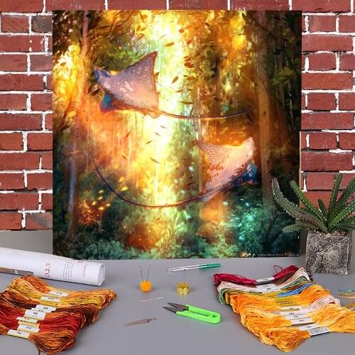 Scenery Life Printed Canvas 11CT Cross-Stitch Full Kit Embroidery DMC Threads Craft Needlework Knitting Sewing Design Decor