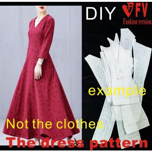 Garment V-neck big swing dress pattern sewing drawings Womens clothing design template drawings BLQ-437