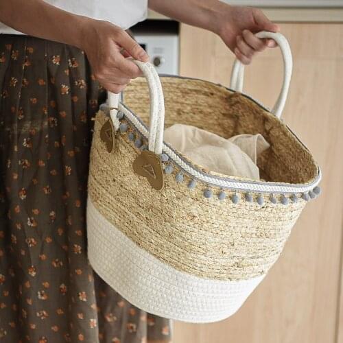 Corn Husk Straw Woven Coarse Cotton Cotton String Woven Basket Clothes Clothing Socks Binaural Portable Storage Basket