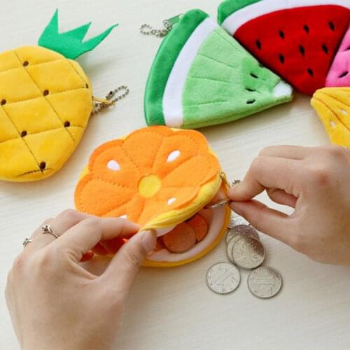 Vegetable fruit keychain plush kawaii toy coin purse Summer Fruits Toys Lemon Watermelon pineapple Plush Pocket Coin Wallet bag