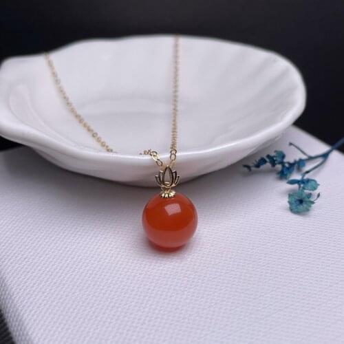 Shilovem 18K yellow Gold real Natural south Red agate pendants no necklace fine plant Jewelry gift plant mym10-10.5668hby