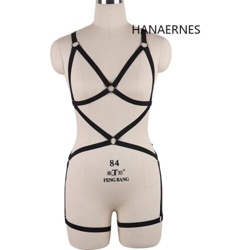 HANAERNES Woman Punk Harness Bra Belts Sexy Adjustable Elastic Lingerie Body Bondage Caged Bralette Gothic Bra Garters