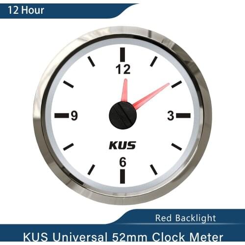 New KUS Guaranteed Clock Meter Gauge 12-Hour Format with Backlight 52mm(2") 12V/24V for Car Boat