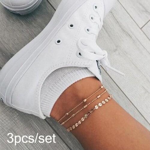 Simple Gold Coin Ankle Bracelet For Women Beads Chain Anklet Foot Jewelry Summer Beach tornozeleira jewellery