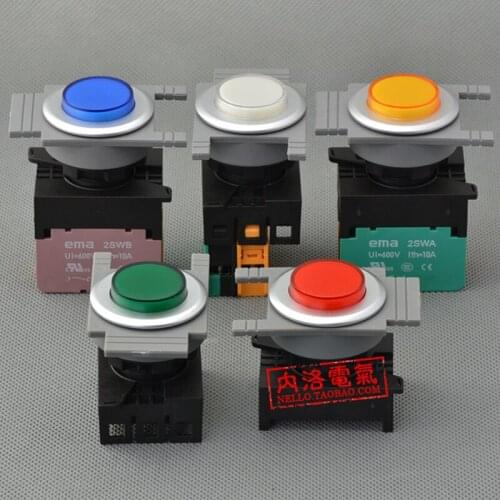 [SA]EMA illuminated pushbutton 30mm self-locking E3P2 * .A LED DC6 / 12 / 24V 1NO or 1NC--10pcs/lot