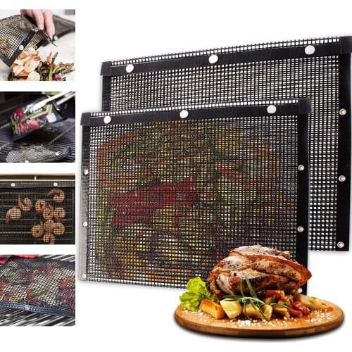BBQ Grill Mesh Bag Reusable Mesh Grilling Bag PTFE Nonstick BBQ Grill Mat Oven Smoker Baking Grilling Mat BBQ Grill Accessories