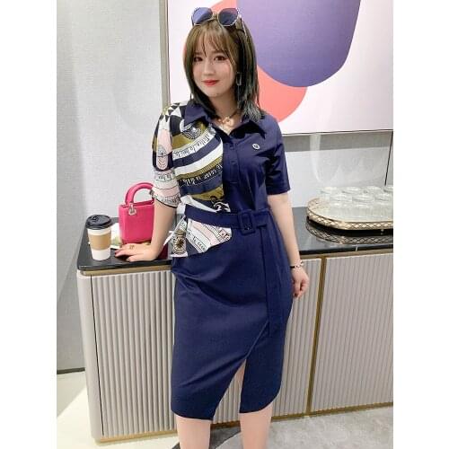 High quality Stitched silk scarf print split skirt dress 2021 summer new pattern