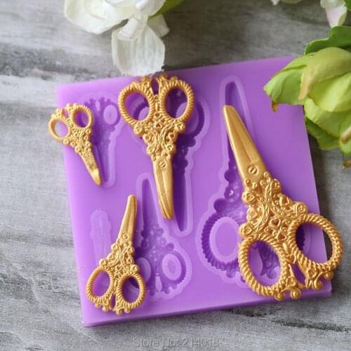 Fondant Silicone Mold Gold Tools Scissors Turn Sugar Mold Soap Mold Diy Chocolate Mold Silica Gel Moulds Silicone Rubber PRZY