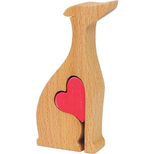 Cute Dog Decor Statue for Home Office Bookshelf TV Stand Decoration, Wooden Puppy Sculpture Crafts Gifts for Friend, Family