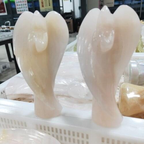 Natural Jade Quartz Angel statue Hand Carved Semi-Precious Craft Angel Figurines Crystal Angel For Decor Healing Reiki