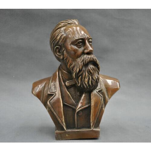 7" China Pure Bronze Statues Communist Friedrich Von Engels Bust Statue