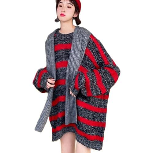 Couple Sweater Stripe Printing Womens Jumper Pullover Hip Hop Street Style Loose O-Neck Sweatshirts Mens Winter Coat New ST059