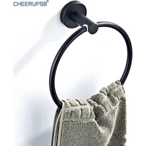 Bathroom Round Hanger Black Copper Ring Wall Mounted Hand Bath Towel Support Modern Design Simple Ring Holder Anneaux Serviette