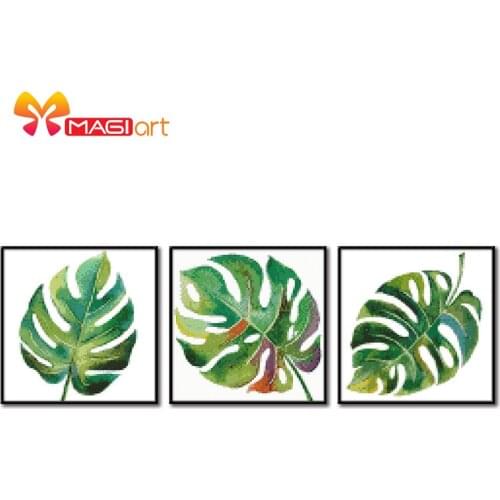 Cross stitch kits Embroidery needlework sets 11CT water soluble canvas patterns 14CT Floral style Green leaf-NCMF204