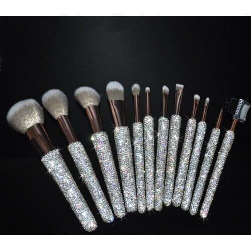 High-end Shiny Diamond 12 Makeup Brush Set Loose Powder Eye Shadow Brush Makeup Professional Full Set Tools Cosmetic Storage Box