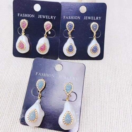 Pearl Charm Dangle Earring High Quanlity New Design irregular Crystal Pearl Earring Hand Made Drop Stud Earring 3pairs Mix Color