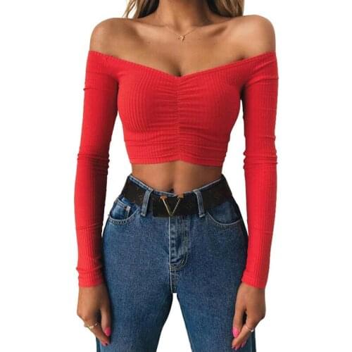 Fashion Women Casual Off shoulder Crop Top Bandage Slim Tank V neck Ladies tunique femme Elegant Dames Party Club Tee Streetwear