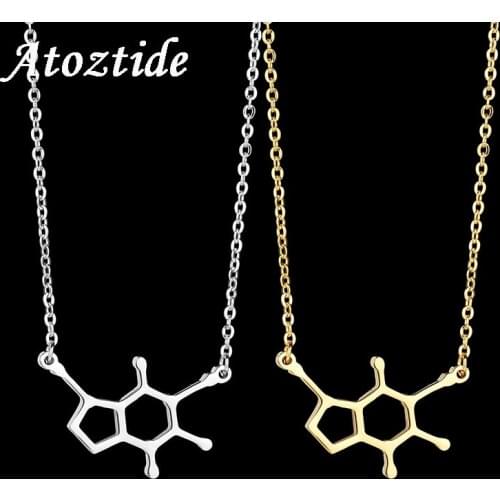 Atoztide Simple Serotonin Molecule Necklace Women Chemical Geometric Polygon Pendant Necklace Hormone Dopamine Love Jewelry