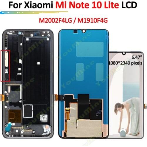 Original for xiaomi Mi Note 10 Lite LCD M2002F4LG M1910F4G Display Touch Screen Digitizer With Frame For Xiaomi Note10 Lite LCD