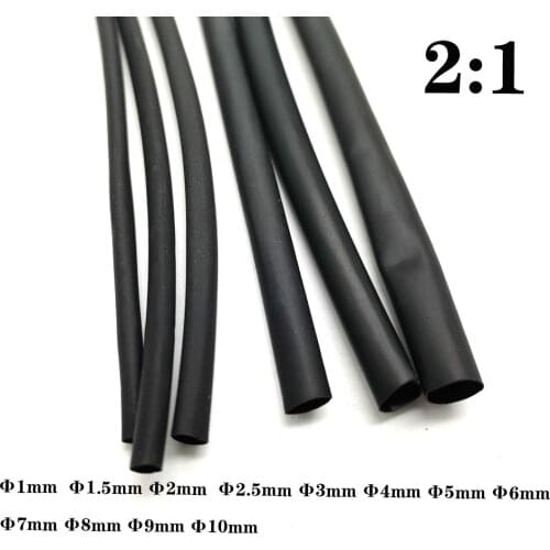1Meter Black Soft 2:1 Heat Shrink Tube Wire Cable Insulation Tubing USB Protector Wrap Tube Dia1mm 1.5mm 2mm 3mm 4mm 5mm 6 mm