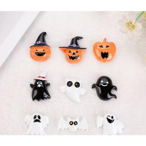 15pcs Cute Flatback Resin Cabochon Halloween Pumpkin Specters charms for headwear accessories