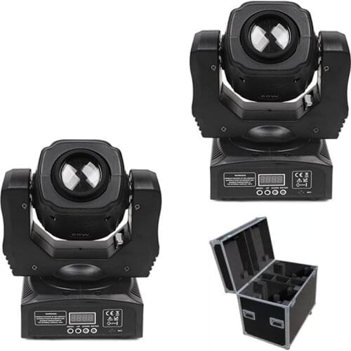 2pcs/lot flightcase packed Mini Spot 60W LED Moving Head Light With Gobos Color Plate bright 60W Led Moving Head Light DMX512