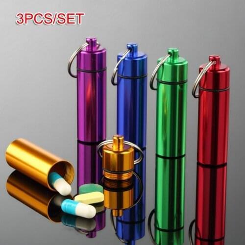 3 Pcs Waterproof Aluminum Pill Box Case Bottle Cache Drug Holder Container Keychain Medicine Box can CSV