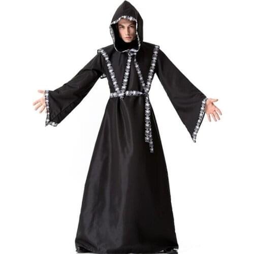 Anime Vampire Hooded Dress Halloween Costumes for men Black Witch Cosplay Carnival Party Voodoo Costume