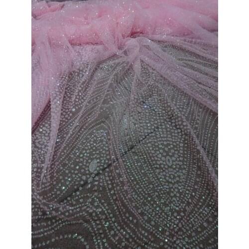 Pink glued glitter powder mesh tulle sequins lace fabric ZH-42084 for party /evening /wedding dress