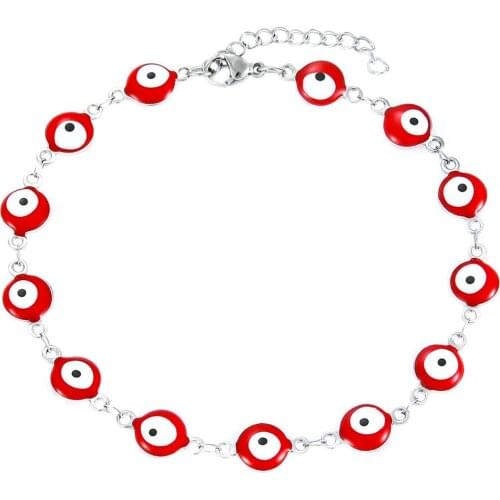 6mm/8mm Wide Enamel Evil Eye Beads Stainless Steel Bracelet 7 Colors Protection Adjustable Ankle Bracelet with Extender