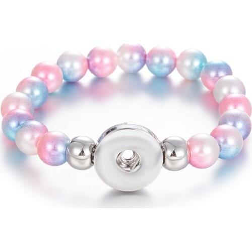 Snap Button Bracelet 10mm Imitation Pearls Beads 18mm Snap Bracelet DIY Snap Buttons Jewelry Summer Beaded Bracelet