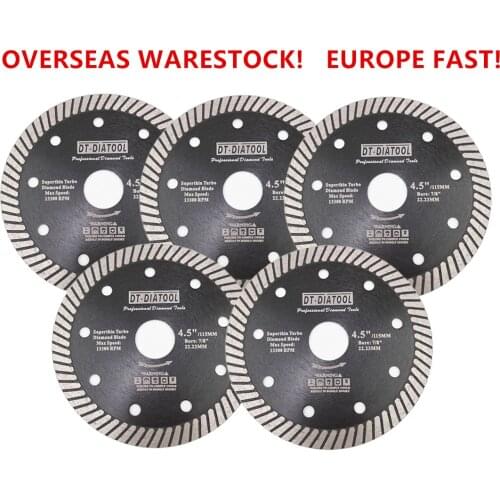 DT-DIATOOL 5pcs Diamond Super Thin Cutting Disc Tile Turbo Blades For Hard Material Porcelain Ceramic Tile Dia 115mm/4.5"