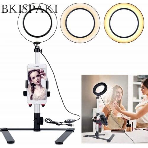 Photography LED Selfie Ring Light 20CM Dimmable Camera Phone Ring Lamp 7.9inch With Table Tripods For Makeup Video Live Studio