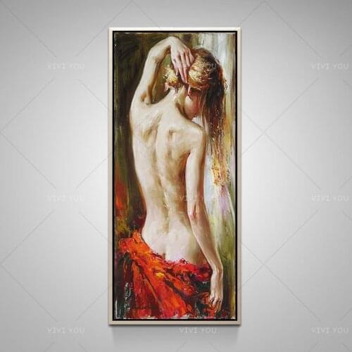 Gray Yellow Secret Nude Woman Gentle Oil Painting Canvas For Room Decor Modern 100% Handmade Abstract Picture Painting