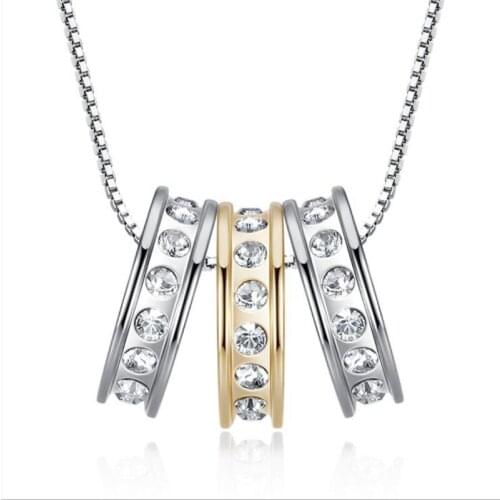 KOFSAC New Fashion 925 Silver Chain Necklace Shiny Crystal CZ Three Circles Pendant Necklaces for Women Wedding Jewelry Gifts