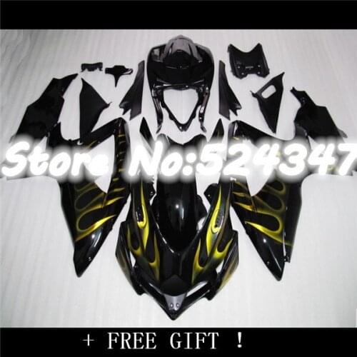 Hey-Hey-fairing kit for A K8 GSXR 600 750 2008 2009 2010 yellow flames black GSXR600 GSXR750 08-10 fairings