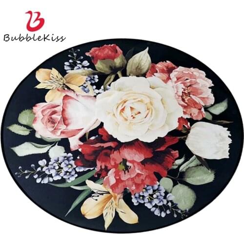 Bubble Kiss Soft Anti-Static Round Rugs And Carpets For Modern Living Room Pretty Flower Pattern Coffee Table Non-Slip Floor Mat