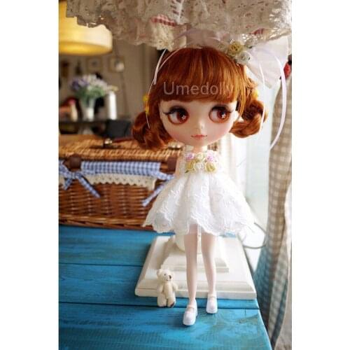 Handmade Neoblythe Doll Outfits White Floral Dress for Blyth, Licca, Azone Doll Clothes Accessories