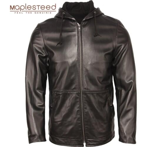Men Leather Jacket Hood 100% Natural Sheepskin Soft Thin Leather Jacket Mens Skin Coat Boy Leather Clothing Spring Autumn M360