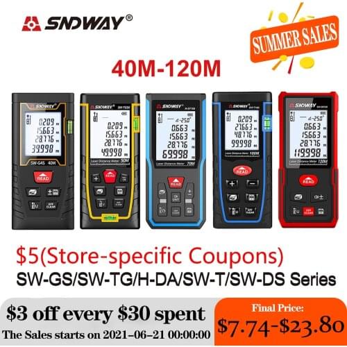 SNDWAY Laser Distance Meter 40-120M Rangefinder With Area Angle Volume Pythagorean Measure 90 Units Data Measuring Tool