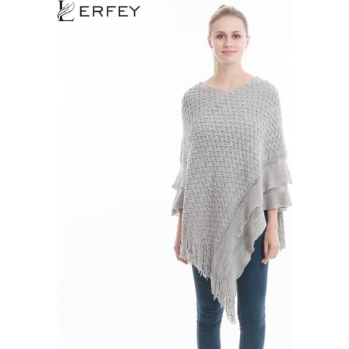 LERFEY Women Poncho Sweaters Autumn Capes Oversized Knitted Batwing Sleeve Casual Loose Shawl Knitted Warm Sweater Sueter