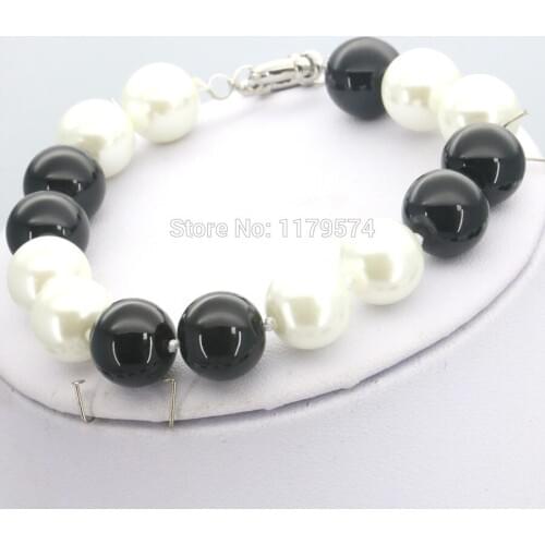 Hot Sale Christmas Gifts Girls 10mm White&Black Glass Pearl Beads Bracelet Jewelry Making Design For Women