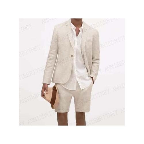ANNIEBRITNEY Ivory Linen Suit Men Casual Summer Beach Wedding Suits For Men Custom Made Men Party Prom Groom Tuxedo Slim fit Set