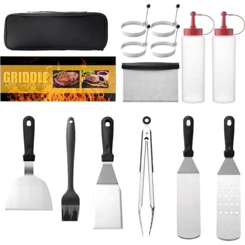 Stainless Steel Barbecue Frying Tool Set Cooking Teppanyaki Cooking Spatula Bottle Plastic Handle Bbq Outdoor Camping Grill Set