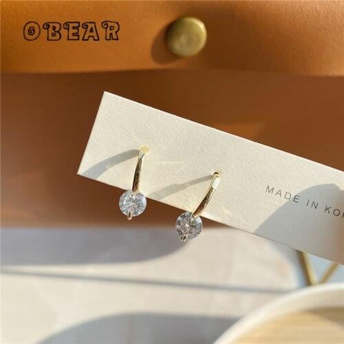 OBEAR 14k Real Gold Plating Japanese Exquisite Simple Zircon Earrings Women Classic Friendship Party Jewelry