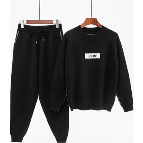 2020 autumn winter Woolen and Cashmere Knitted warm Suit O collar Sweater + Harem pants loose style two-piece set women knit