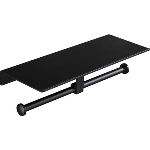 Matte Black Double Toilet Roll Paper Holder Bathroom Accessories WC Towel Holder Rack Shelf Aluminum Material
