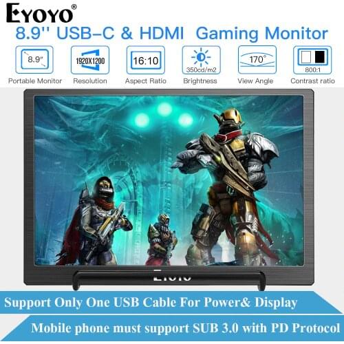 Eyoyo EM08H IPS Portable Monitor HDMI Type USB C LCD screen 8.9" PC PS4 Xbox 360 1920X1200 Display for Raspberry switch Laptop