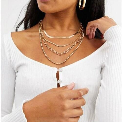 Simple Gold Color Chain Necklace Jewelry Collares Trendy Multilayer Choker Snake Chain Punk Neckalces For Women Gift