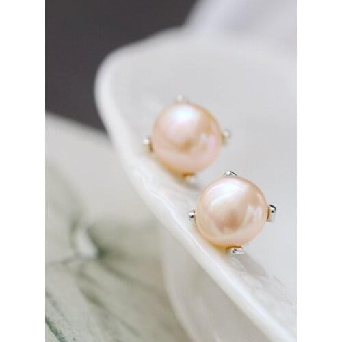 Authentic 925 Sterling Silver Earstuds Fashion 9mm Natural Freshwater Pearl Earring Female Wedding Party Fine Jewelry Gift